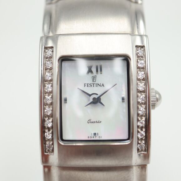 Festina Womens Silver Tone Watch 17mm MOP Rectangle Dial Stainless Steel Working - Picture 6 of 16
